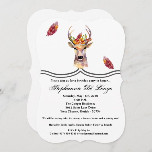 5x7 Verjaardag Uitnodiging boho hert Buck Head Bro (Voorkant / Achterkant)