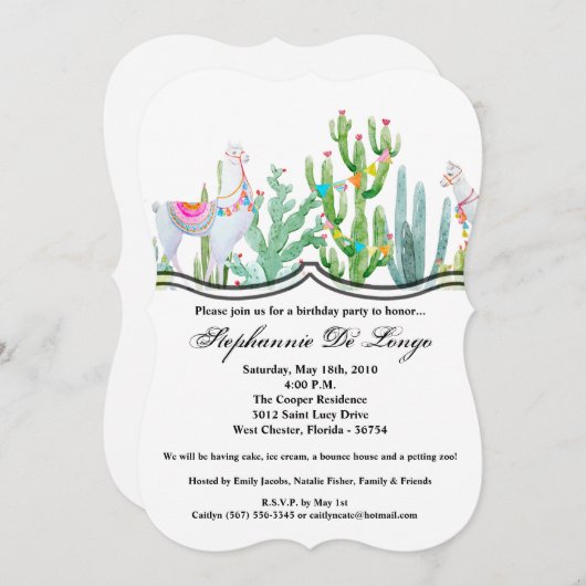 5x7 Verjaardag Uitnodiging Boho Llama Bohemian Cac (Voorkant / Achterkant)