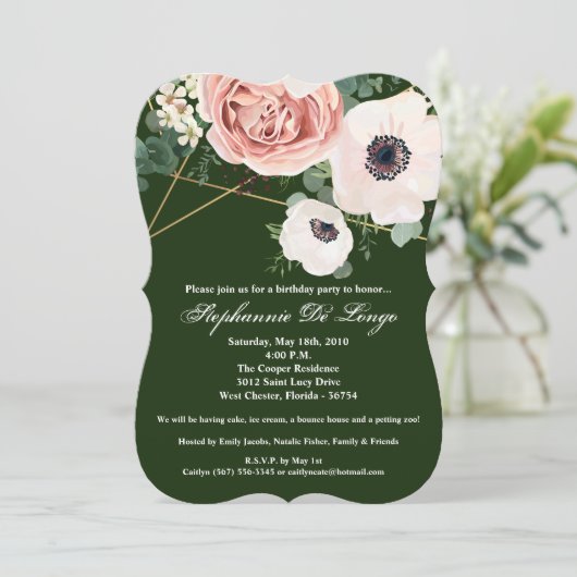 5x7 Verjaardag Uitnodiging Geometrische Tuin Jager (Staand voorkant)