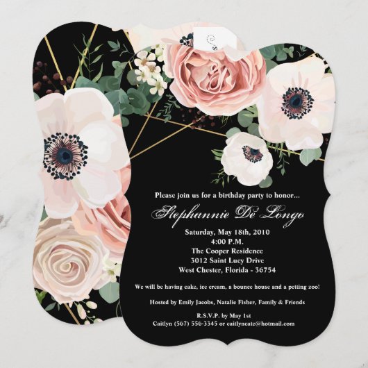 5x7 verjaardag uitnodiging geometrische tuin zwart (Voorkant / Achterkant)