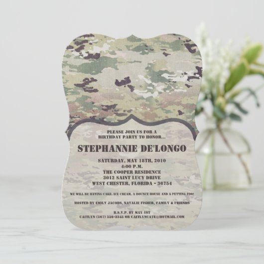 5x7 Verjaardag Uitnodiging Leger OCP Camo Uniform  (Staand voorkant)