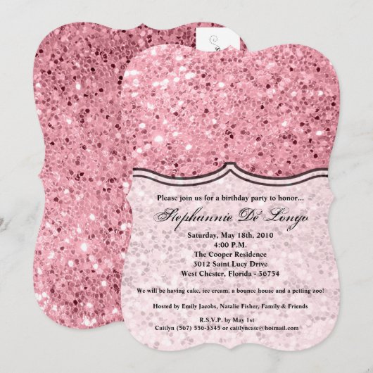 5x7 Verjaardag Uitnodiging Roos Gold Glitter (Voorkant / Achterkant)