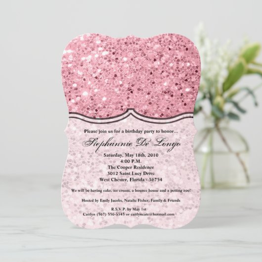 5x7 Verjaardag Uitnodiging Roos Gold Glitter (Staand voorkant)