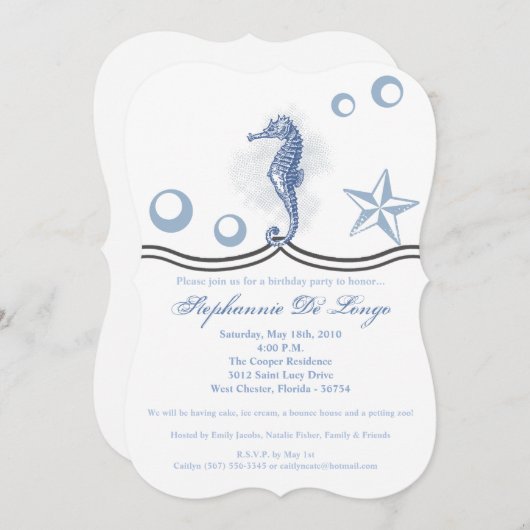 5x7 Verjaardag Uitnodiging Zeepaardje Ocean Beach (Voorkant / Achterkant)