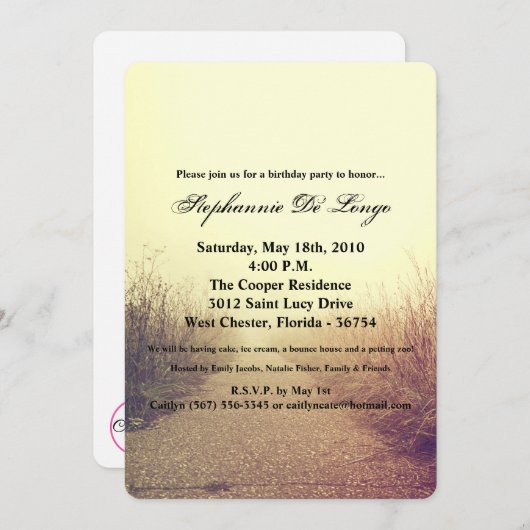 5x7 Verjaardag Uitnodiging Zonsopgang Pathway PA (Voorkant / Achterkant)