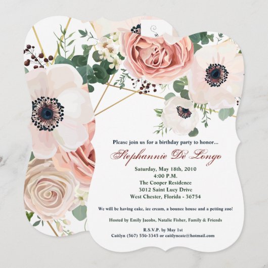 5x7 verjaardagsuitnodiging Geometric Garden Roos Kaart (Voorkant / Achterkant)