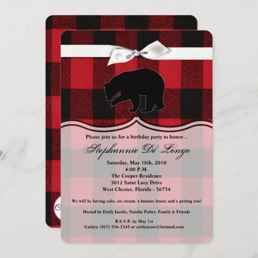 5x7 verjaardagsuitnodiging Red Buffalo Plaid Beer  Kaart (Voorkant / Achterkant)
