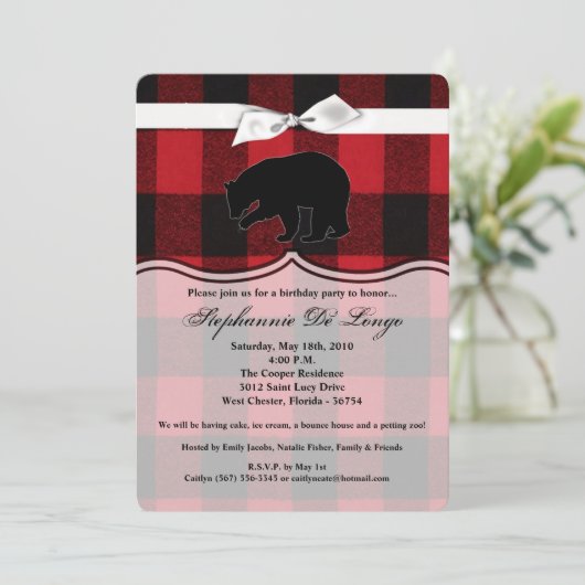 5x7 verjaardagsuitnodiging Red Buffalo Plaid Beer  Kaart (Staand voorkant)
