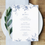 5x7" Victoriaans Blauw Bloemen Tafel Menu<br><div class="desc">Dusty Blue,   Blue,  Elegant 5x7" Trouwtafel Menu Kaarten Flat Menu Elegant Kalligrafie Eet en Drink Trouwmenu's | Eenvoudige kalligrafie rustieke trouwmenu's trouwmenu's,  rustieke huwelijksmenu,  bloemenhuwelijksmenu,  huwelijkstafel menu</div>