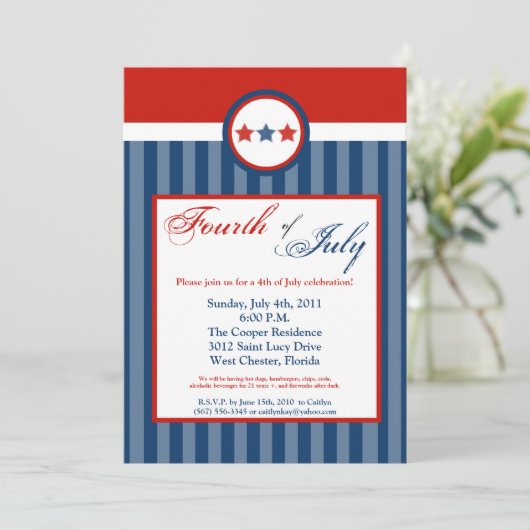 5x7 Vierde 4 juli feestviering uitnodiging (Staand voorkant)