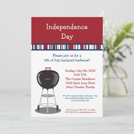 5x7 Vierde 4e juli Partij barbecue Uitnodiging (Staand voorkant)