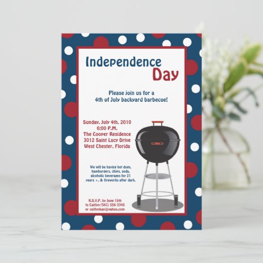 5x7 Vierde 4e juli Partij barbecue Uitnodiging (Staand voorkant)
