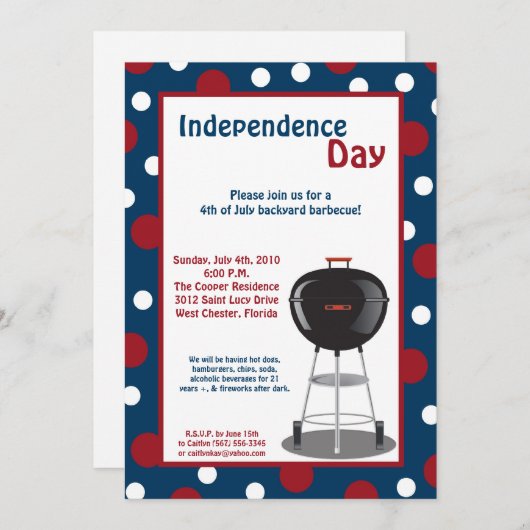 5x7 Vierde 4e juli Partij barbecue Uitnodiging (Voorkant / Achterkant)