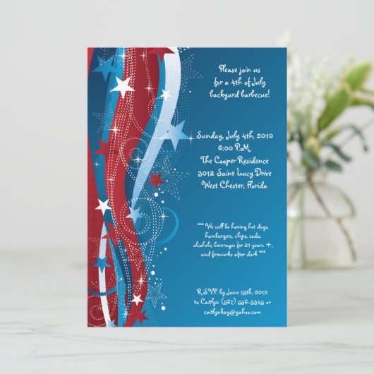 5x7 Vierde 4e juli Partij barbecue Uitnodiging (Staand voorkant)