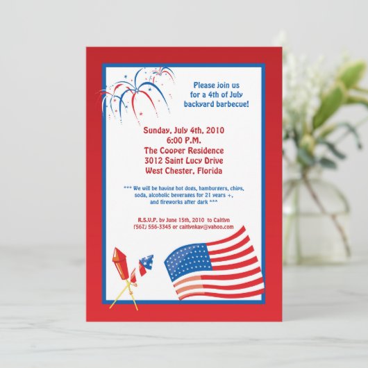 5x7 Vierde 4e juli Partij barbecue Uitnodiging (Staand voorkant)