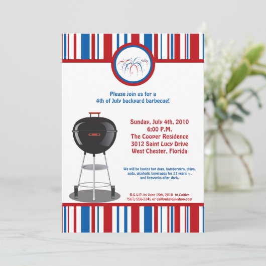 5x7 Vierde 4e juli Partij barbecue Uitnodiging (Staand voorkant)