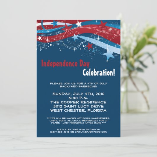 5x7 Vierde 4e juli Partij barbecue Uitnodiging (Staand voorkant)