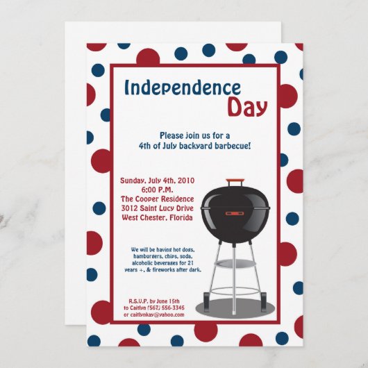 5x7 Vierde 4e juli Partij barbecue Uitnodiging (Voorkant / Achterkant)