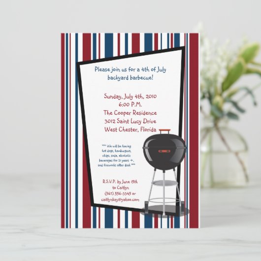 5x7 Vierde 4e juli Partij barbecue Uitnodiging (Staand voorkant)