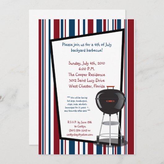 5x7 Vierde 4e juli Partij barbecue Uitnodiging (Voorkant / Achterkant)
