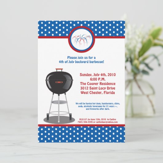 5x7 Vierde 4e juli Partij barbecue Uitnodiging (Staand voorkant)