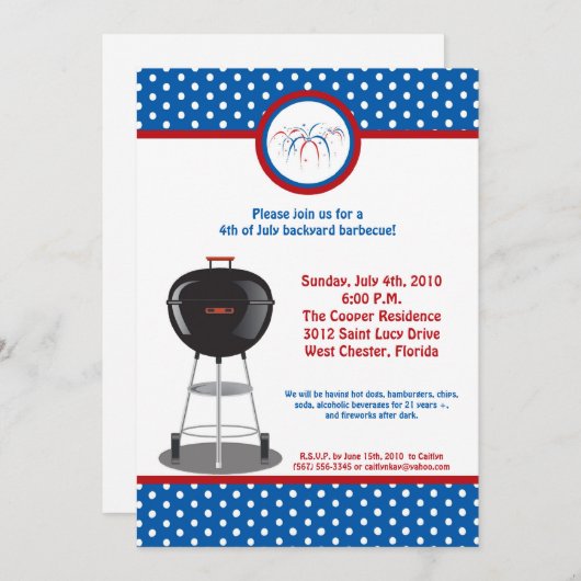 5x7 Vierde 4e juli Partij barbecue Uitnodiging (Voorkant / Achterkant)