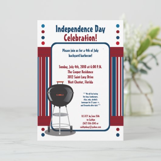 5x7 Vierde 4e juli Partij barbecue Uitnodiging (Staand voorkant)