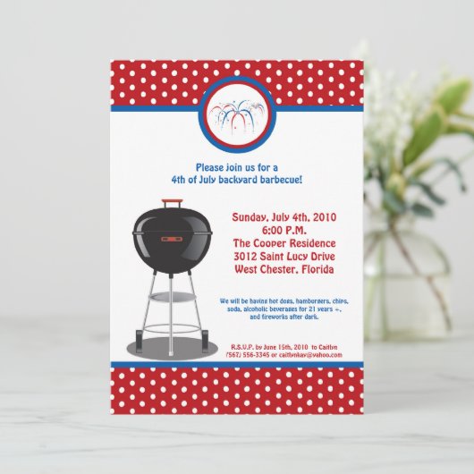 5x7 Vierde 4e juli Partij barbecue Uitnodiging (Staand voorkant)