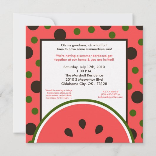 5x7 Watermelon Summer Picnic Barbecue Kaart (Voorkant)