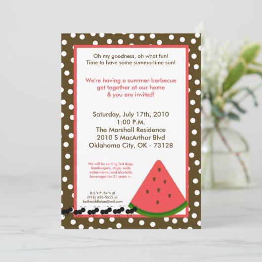 5x7 Watermelon Summer Picnic Barbecue Kaart (Staand voorkant)