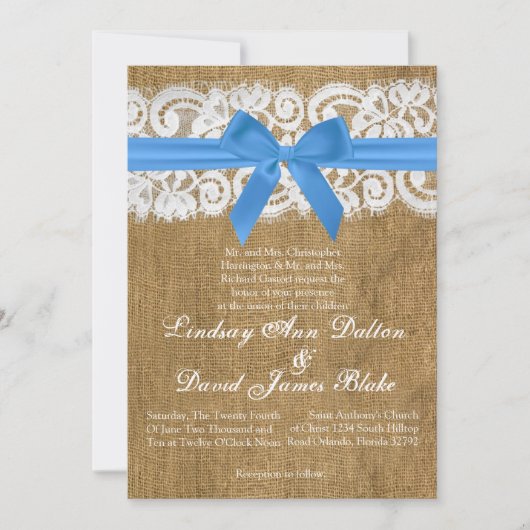 5x7 Weddenschap Blue Burlap Lace Kaart (Voorkant)