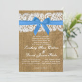 5x7 Weddenschap Blue Burlap Lace Kaart (Staand voorkant)