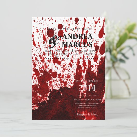 5x7 Weddenschap Uitnodiging Bloedplaatje Vampire G (Staand voorkant)