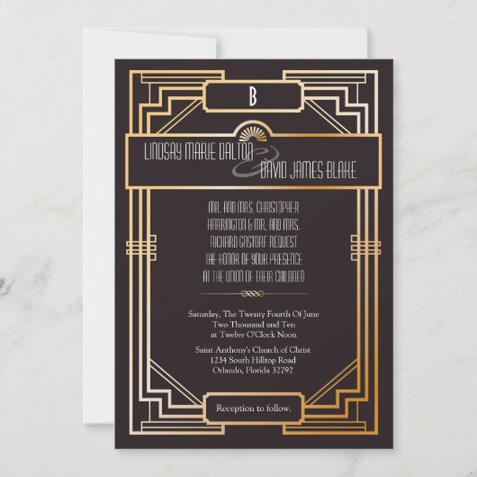 5x7 Weddenschap Uitnodiging Gatsby Theme (Voorkant)