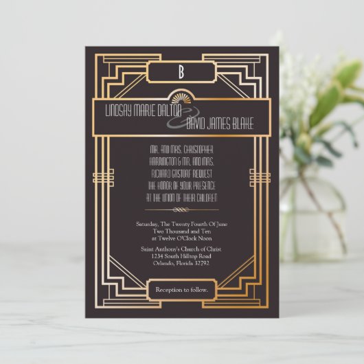 5x7 Weddenschap Uitnodiging Gatsby Theme (Staand voorkant)
