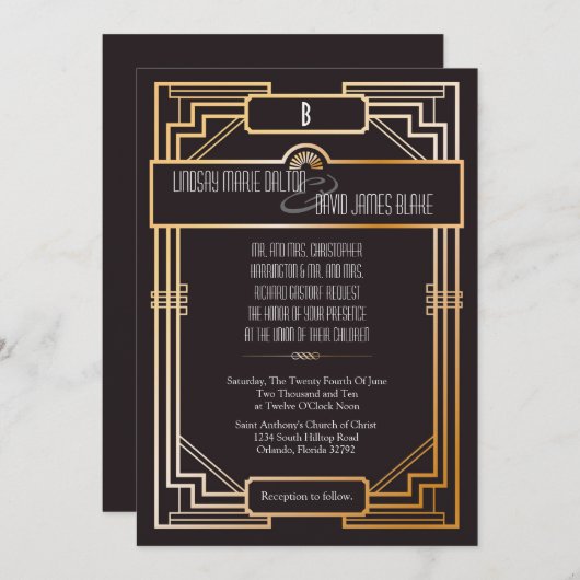 5x7 Weddenschap Uitnodiging Gatsby Theme (Voorkant / Achterkant)