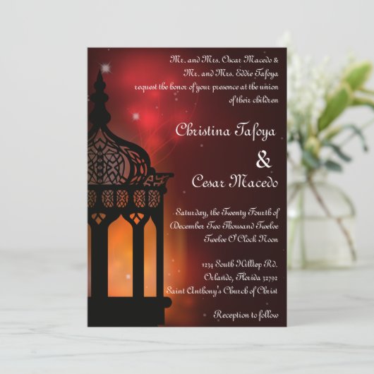 5x7 Weddenschap Uitnodiging Marokkaanse Lantaarn I (Staand voorkant)