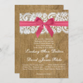 5x7 Weddenschap Uitnodiging Roze Burlap Lace (Voorkant / Achterkant)