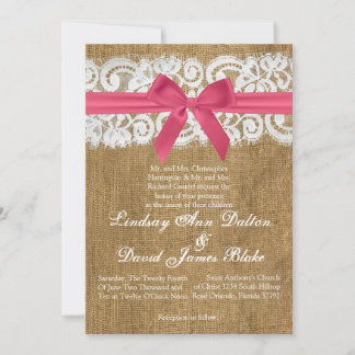 5x7 Weddenschap Uitnodiging Roze Burlap Lace