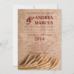 5x7 Wedding Invitation Wheat on Burlap Sack Counte Kaart