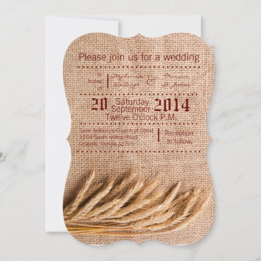 5x7 Wedding Invitation Wheat on Burlap Sack Counte Kaart (Voorkant)