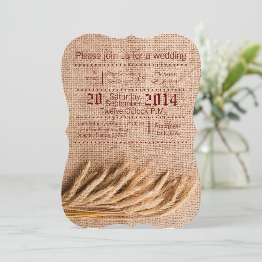 5x7 Wedding Invitation Wheat on Burlap Sack Counte Kaart (Staand voorkant)