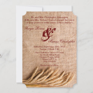 5x7 Wedding Invitation Wheat on Burlap Sack Counte Kaart