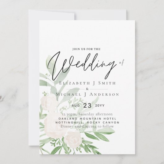 5x7 White Bouquet Script Overlay Budget Weddenscha (Voorkant)