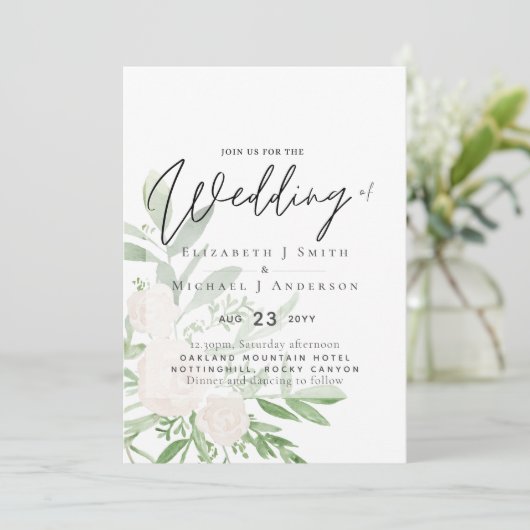 5x7 White Bouquet Script Overlay Budget Weddenscha (Staand voorkant)