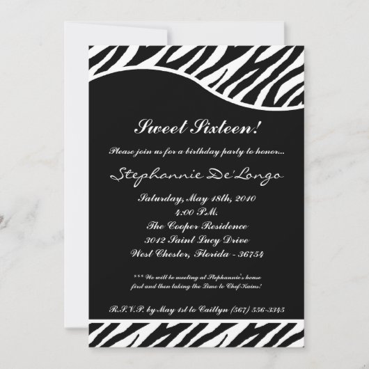 5x7 WhiteTiger Print Sweet16 Birthday Party Invite Kaart (Voorkant)