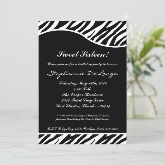 5x7 WhiteTiger Print Sweet16 Birthday Party Invite Kaart (Staand voorkant)