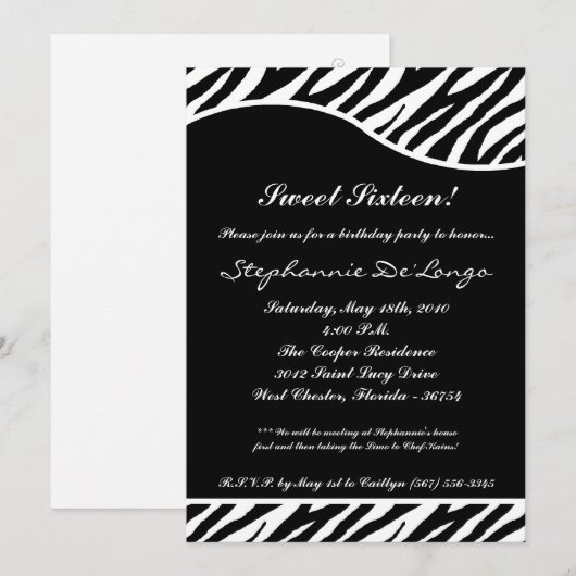 5x7 WhiteTiger Print Sweet16 Birthday Party Invite Kaart (Voorkant / Achterkant)