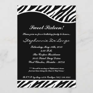 5x7 WhiteTiger Print Sweet16 Birthday Party Invite Kaart