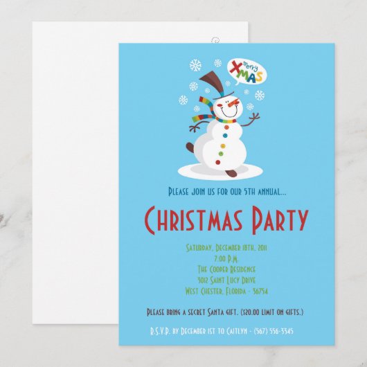 5x7 Winter Sneeuwpop Sneeuwvlok Kerstuitnodiging Kaart (Voorkant / Achterkant)